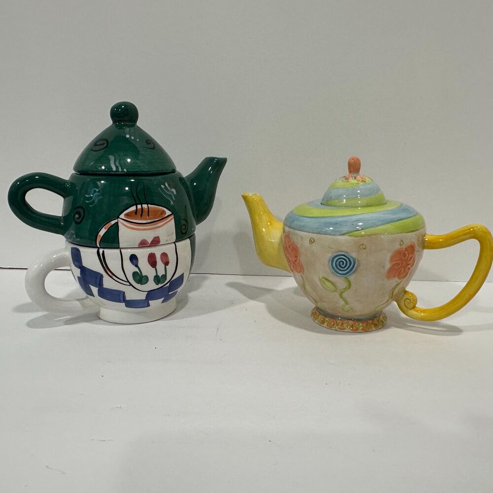 2 Personal Teapots for One-Bella Casa 3 pc by Ganz & Oneida China 2 piece Floral